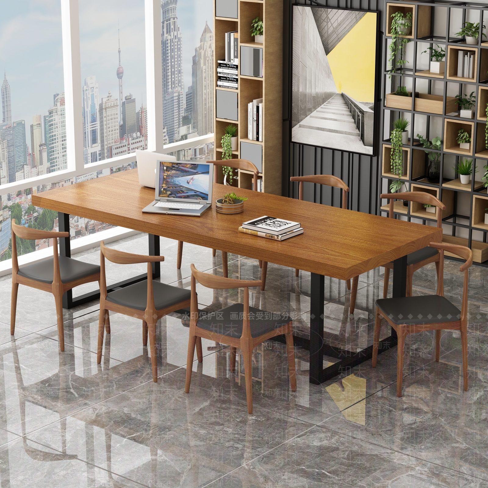 现代会议室办公桌椅组合3D模型下载【ID:1141061751】