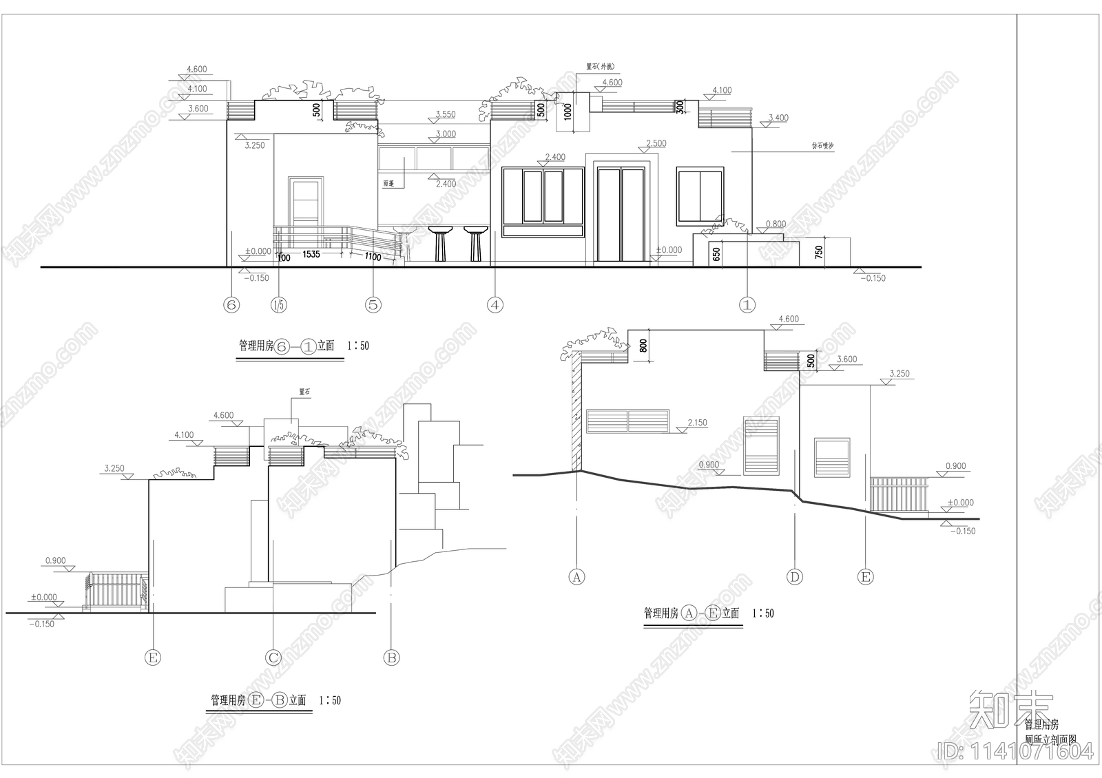 公园现代管理用房建筑cad施工图下载【ID:1141071604】