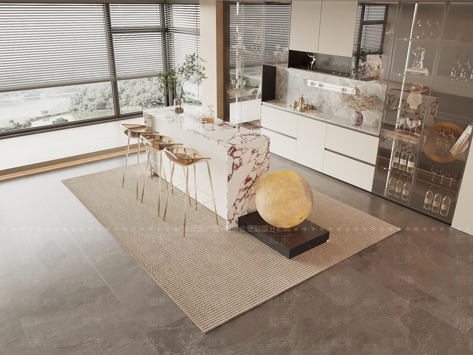 现代吧台吧椅组合3D模型下载【ID:1141072461】