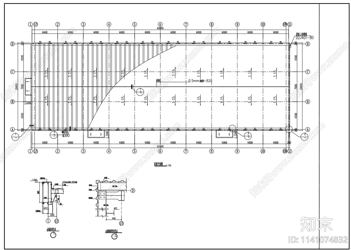 单层门式钢架结构仓库建筑cad施工图下载【ID:1141074832】
