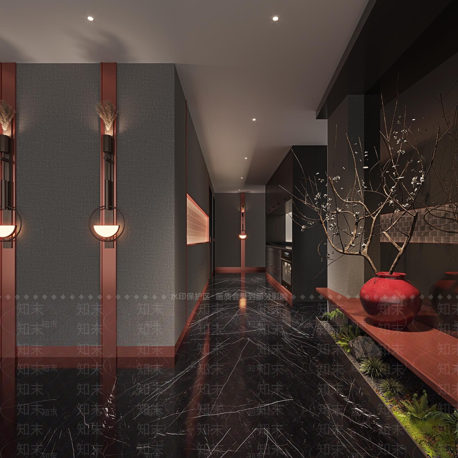 新中式餐厅过道3D模型下载【ID:1141080604】