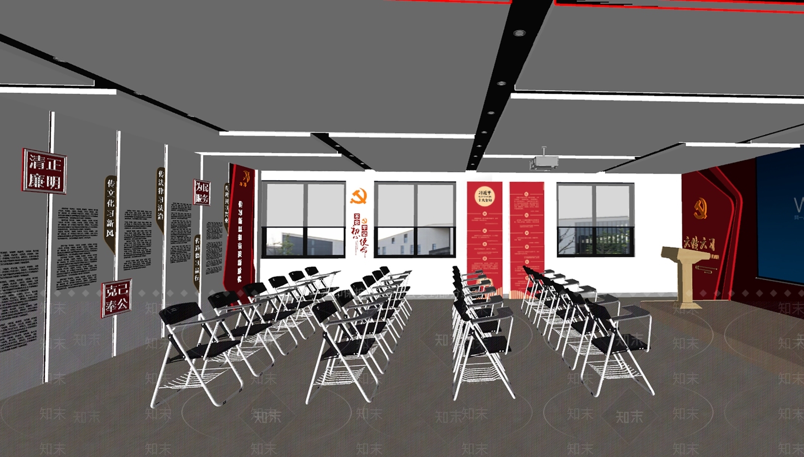 现代党建报告厅SU模型下载【ID:1141080702】