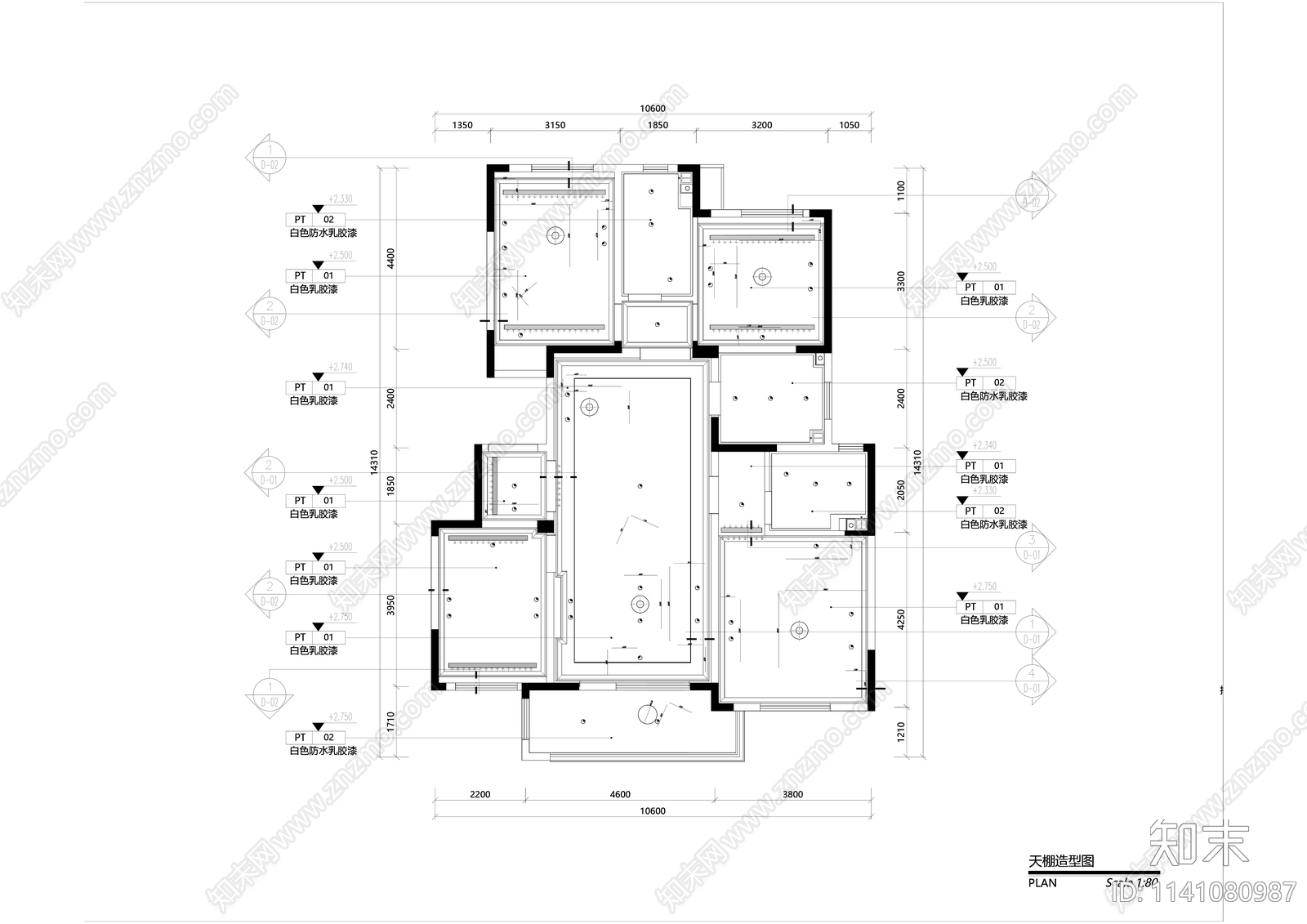 现代130平米平层室内装修cad施工图下载【ID:1141080987】