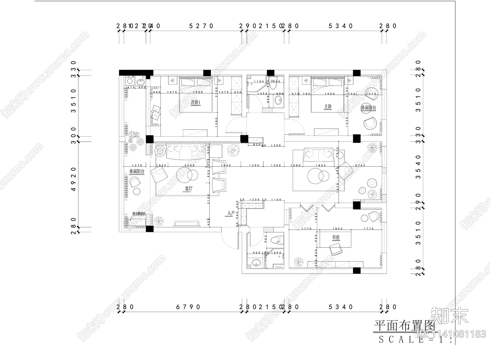 现代140平米大平层室内装修cad施工图下载【ID:1141081183】