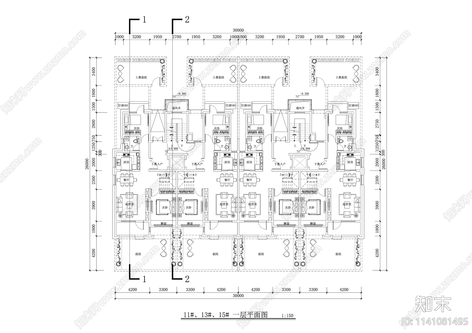 现代多层叠墅建筑施工图下载【ID:1141081495】