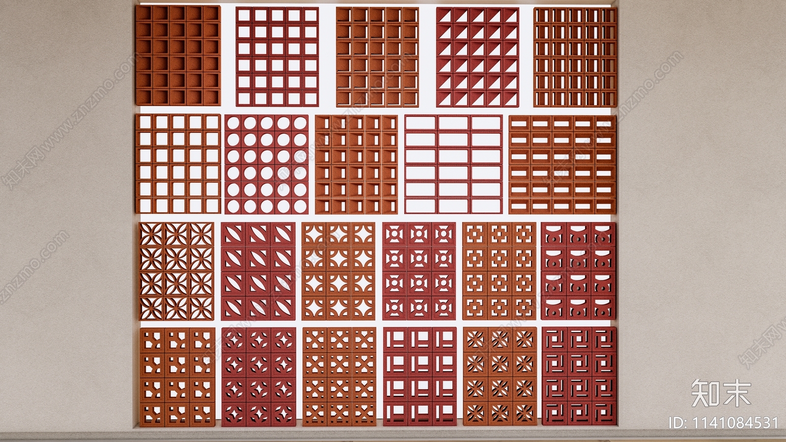 现代镂空水泥砖隔断SU模型下载【ID:1141084531】