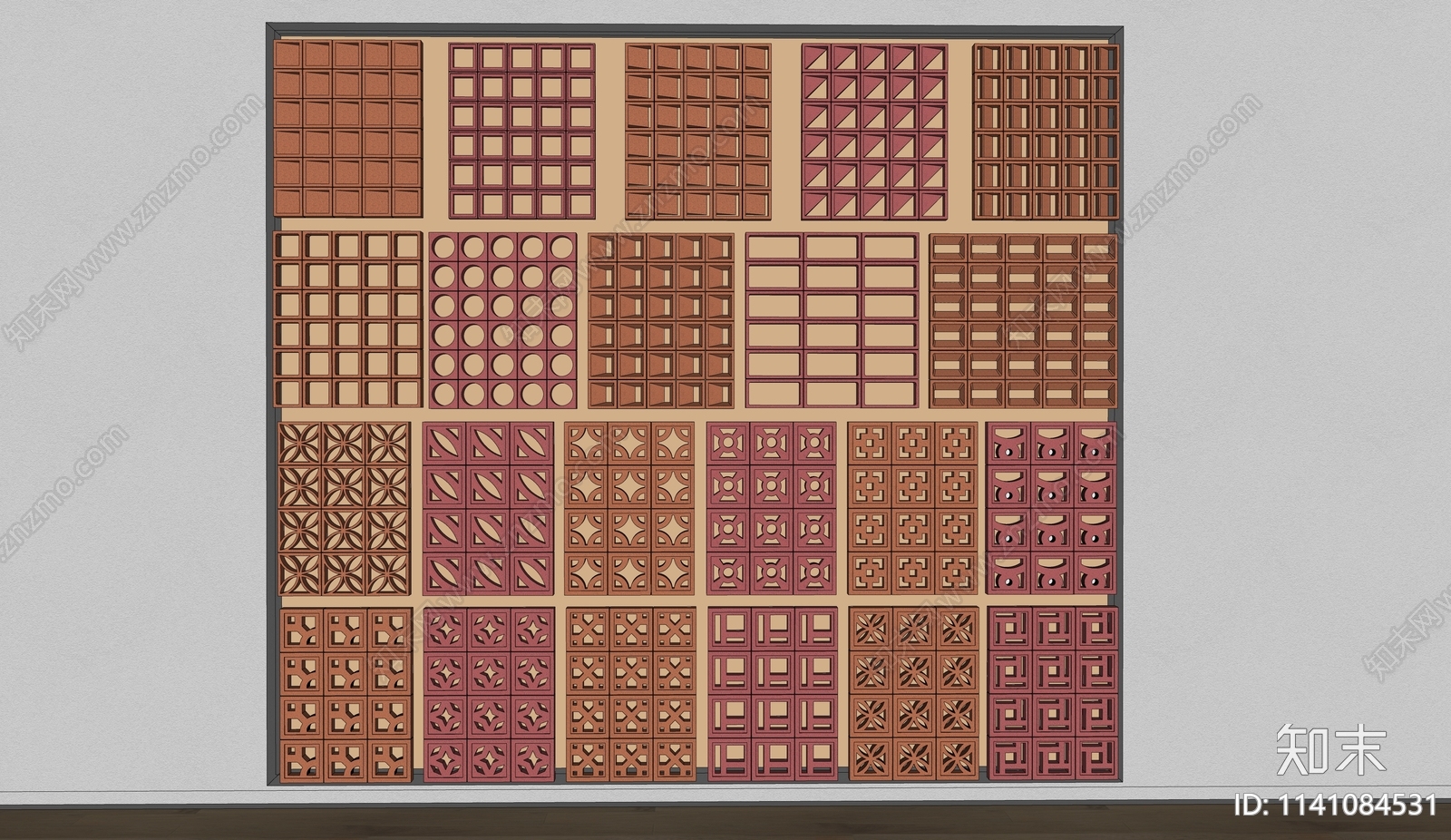 现代镂空水泥砖隔断SU模型下载【ID:1141084531】