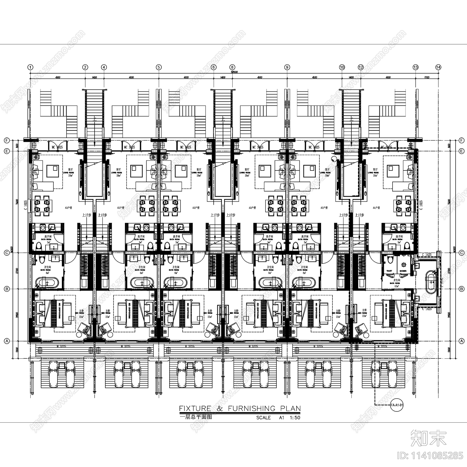 原木现代丽江复华度世界二层联排别墅室内家装cad施工图下载【ID:1141085285】