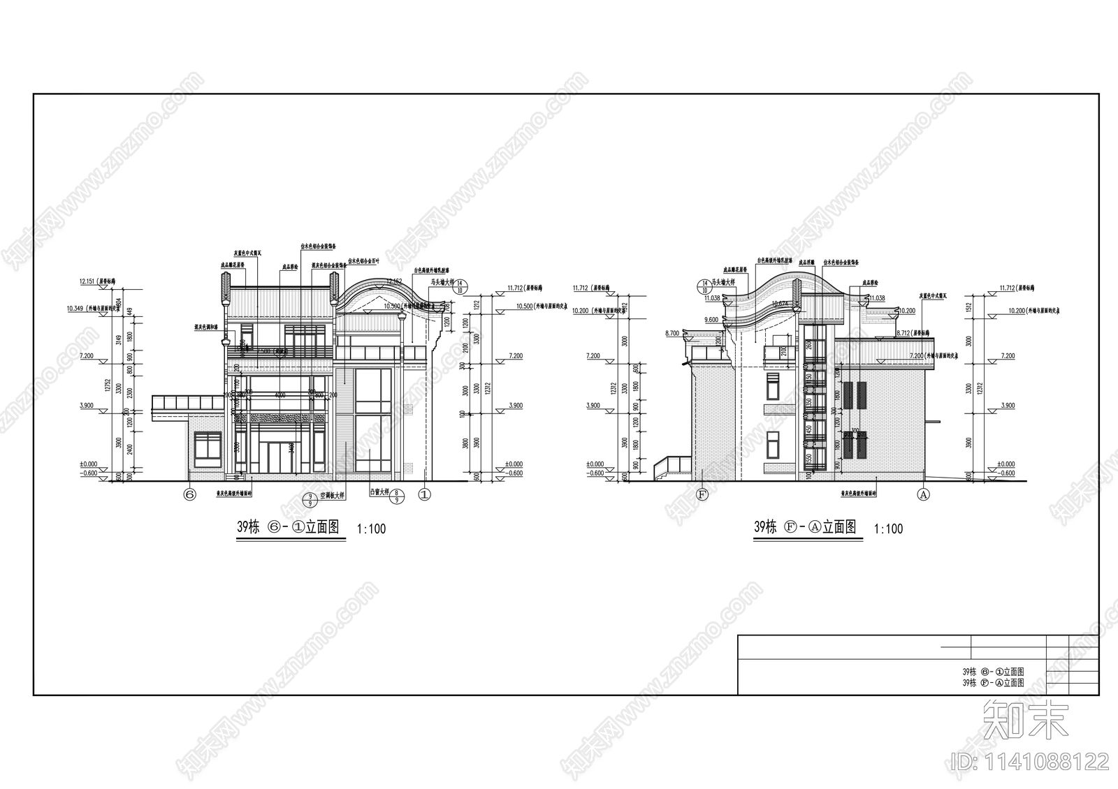 4层别墅建筑cad施工图下载【ID:1141088122】