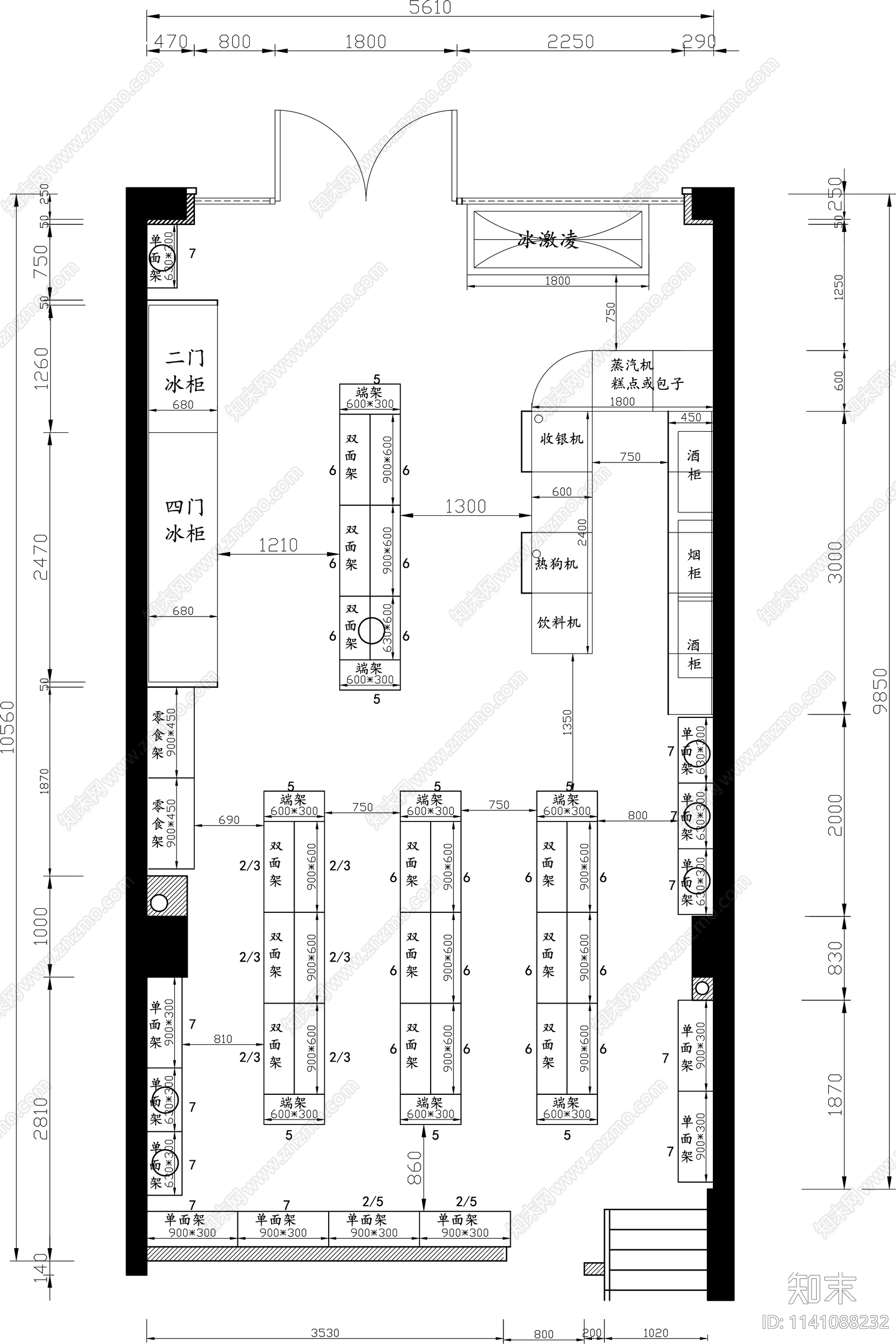 便利店平面布置图施工图下载【ID:1141088232】