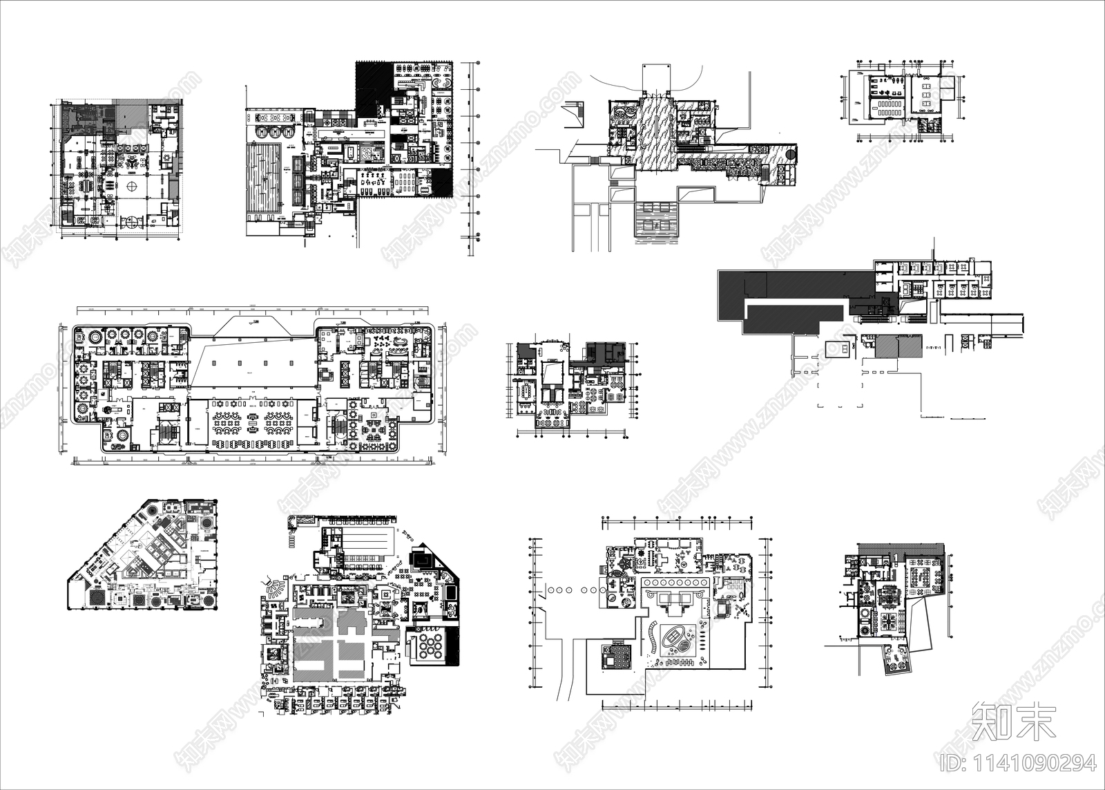 酒店公区大堂平面图施工图下载【ID:1141090294】