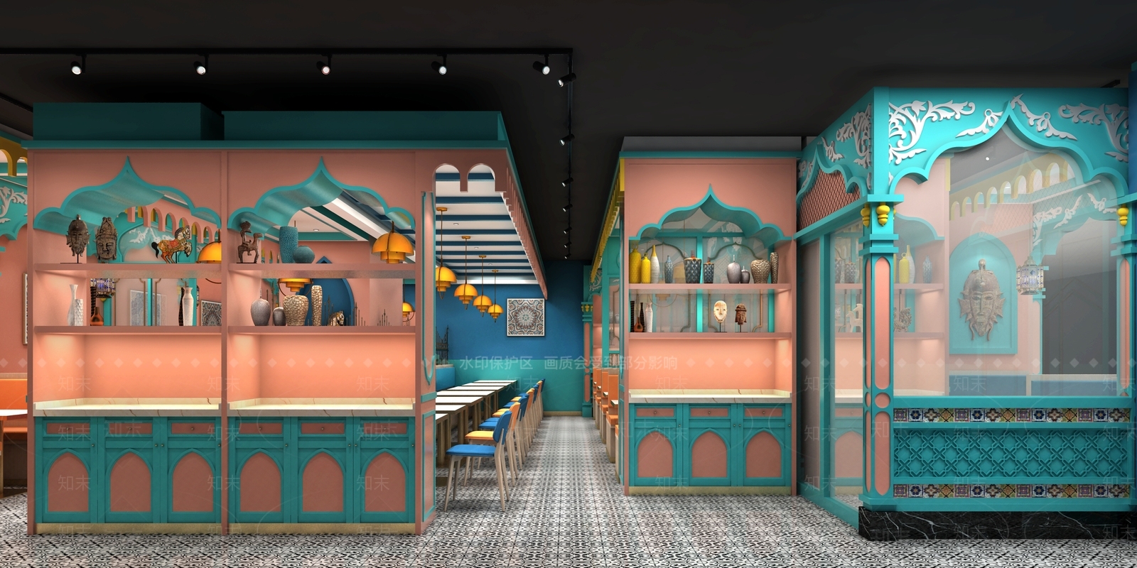 现代新疆风餐厅3D模型下载【ID:1141122777】