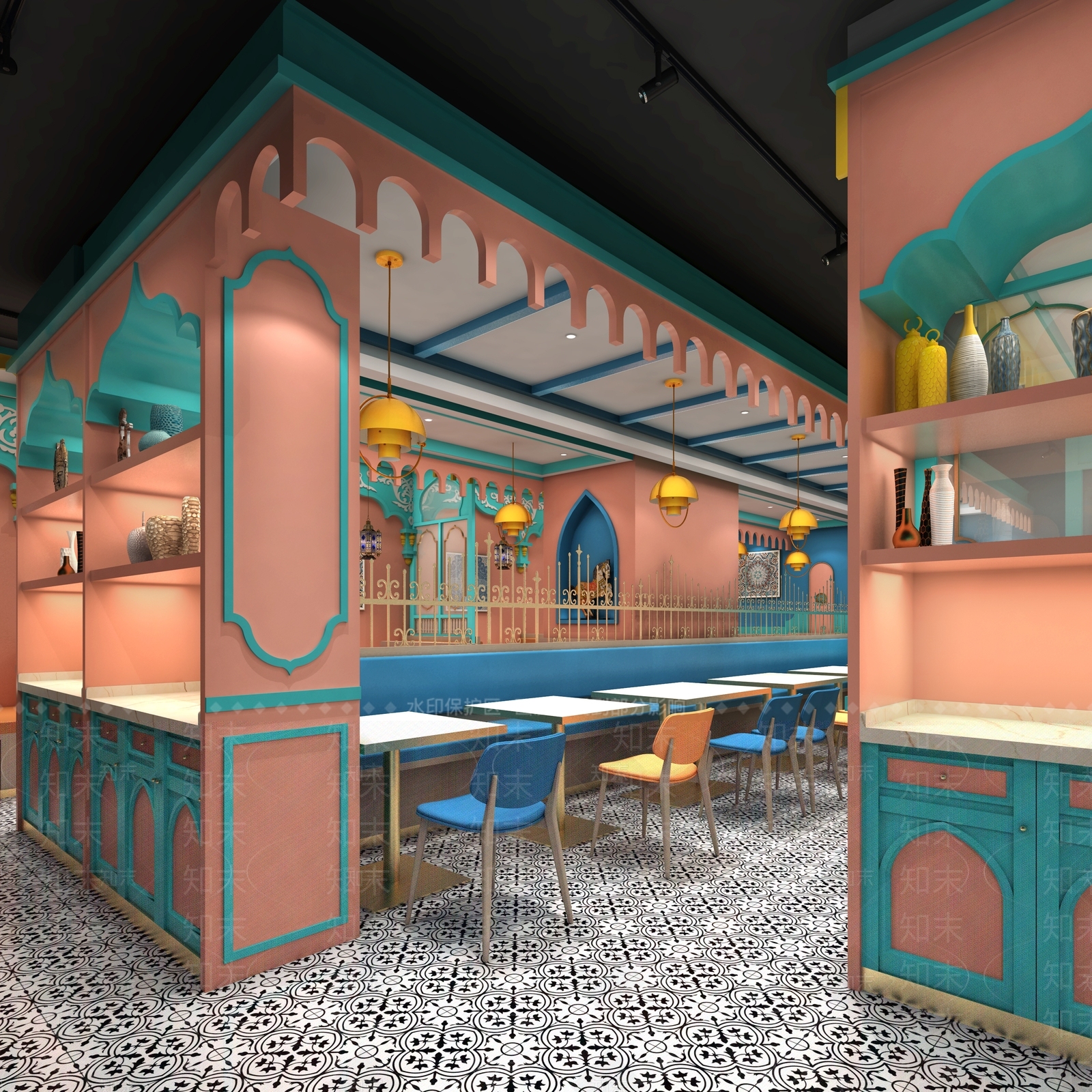 现代新疆风餐厅3D模型下载【ID:1141122777】