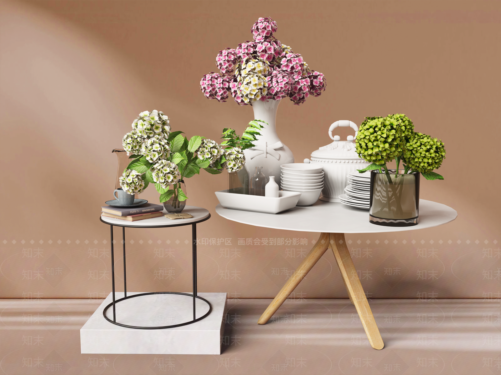 现代绣球花艺摆件SU模型下载【ID:1141097038】