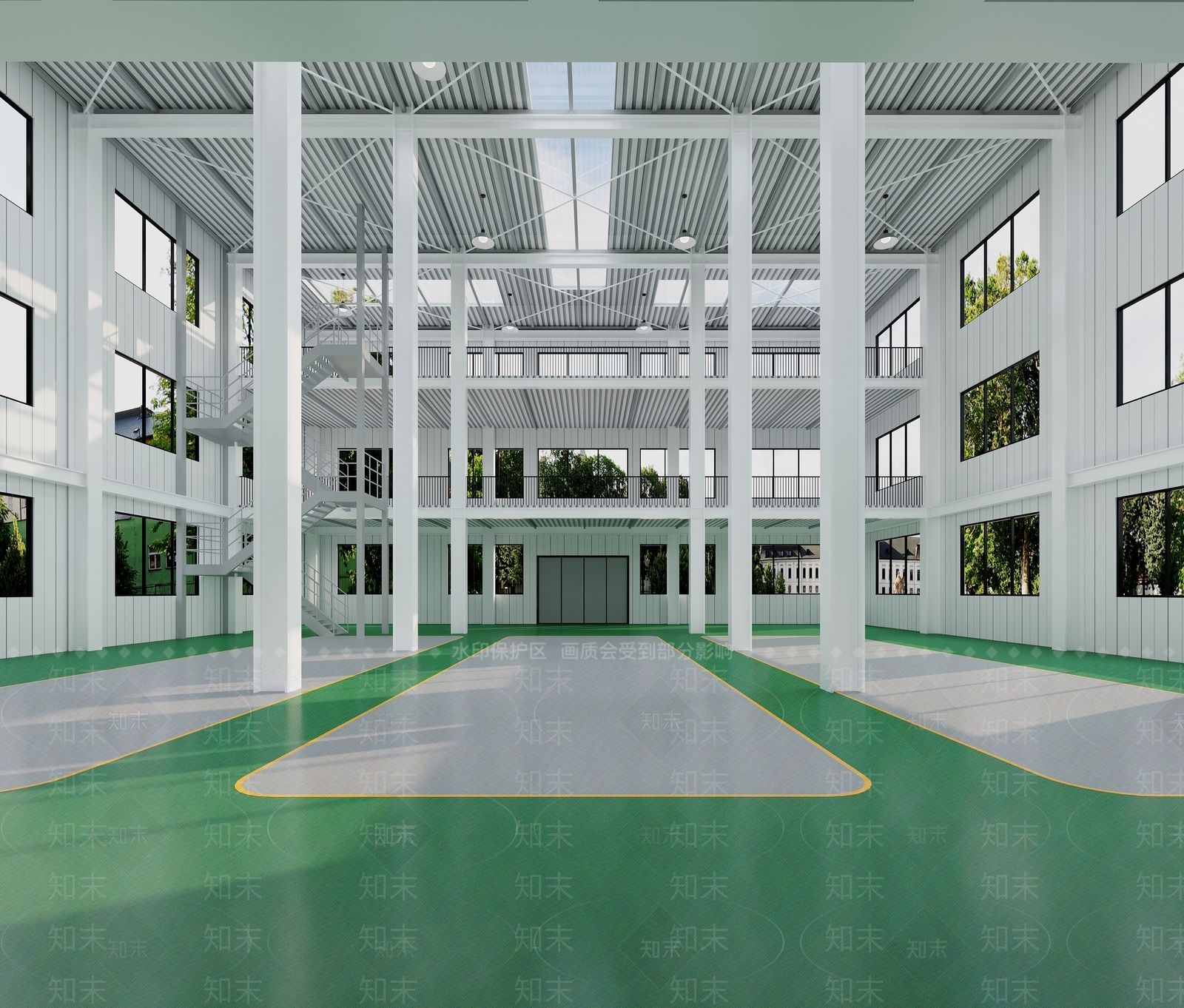 现代钢结构厂房3D模型下载【ID:1141105800】