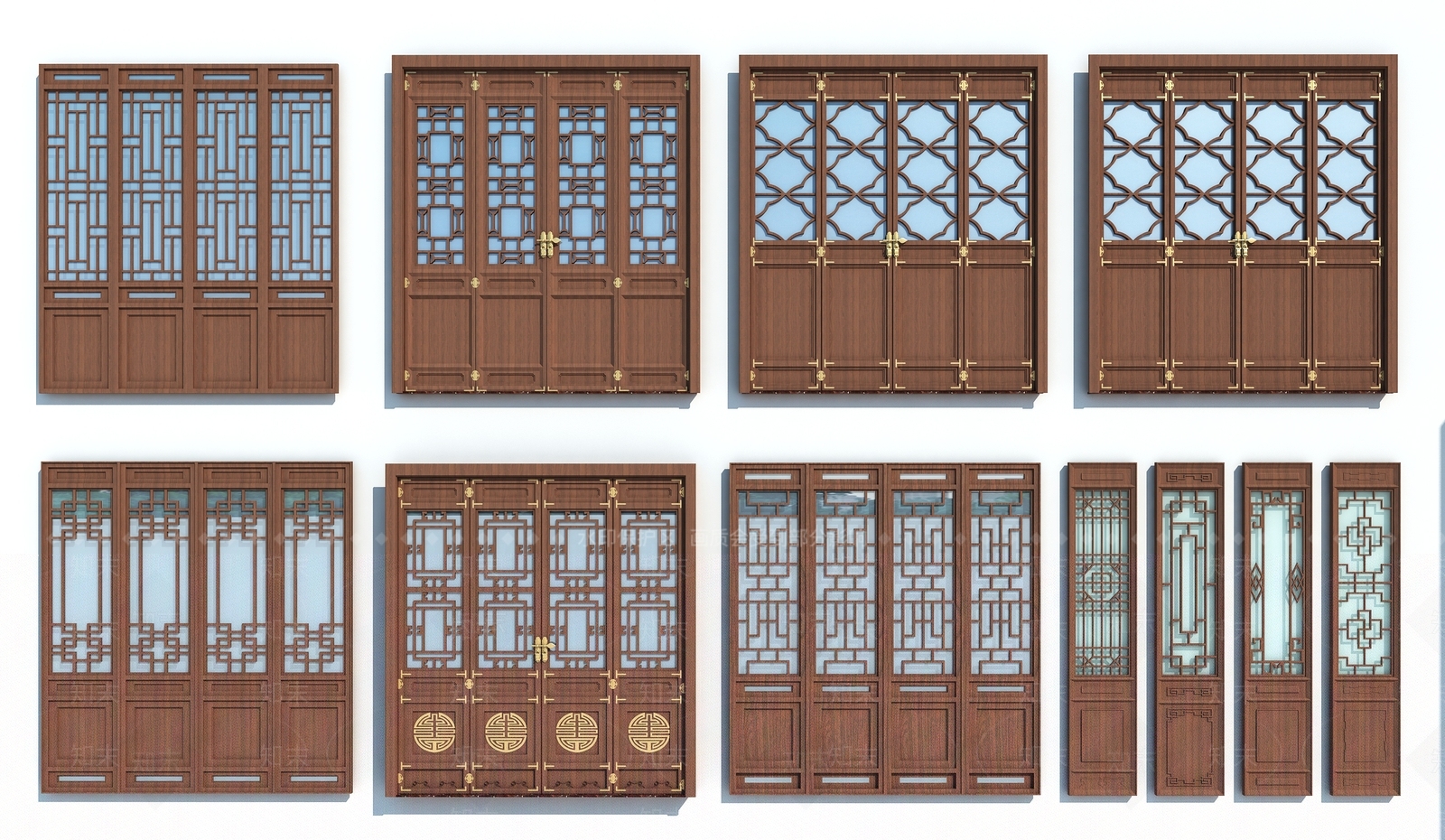 中式雕花门组合3D模型下载【ID:1141109395】