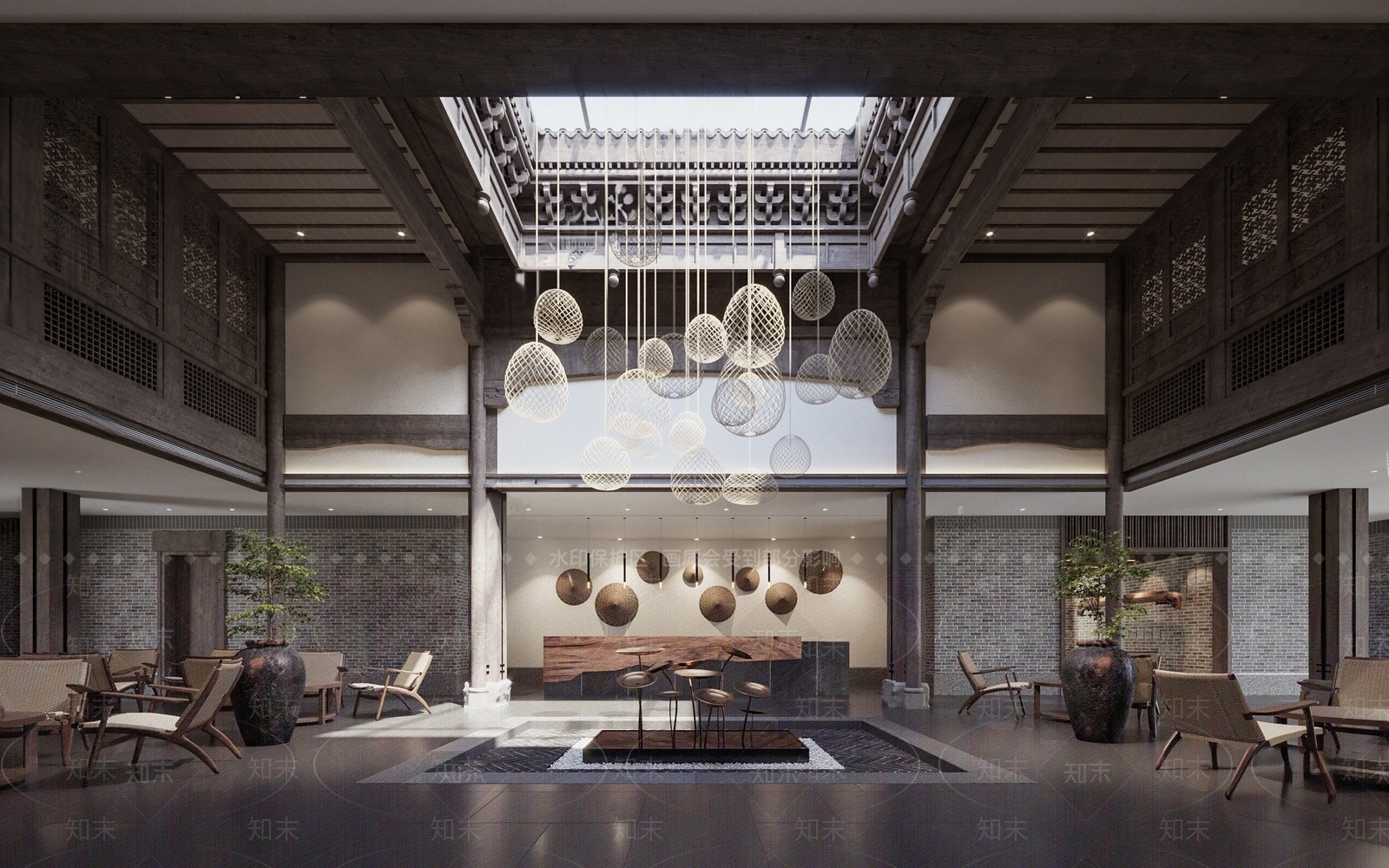 中式酒店大堂SU模型下载【ID:1215200224】