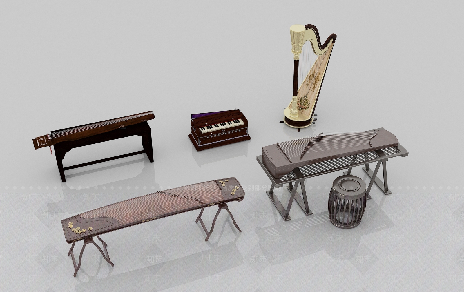 中式古琴3D模型下载【ID:1141116684】