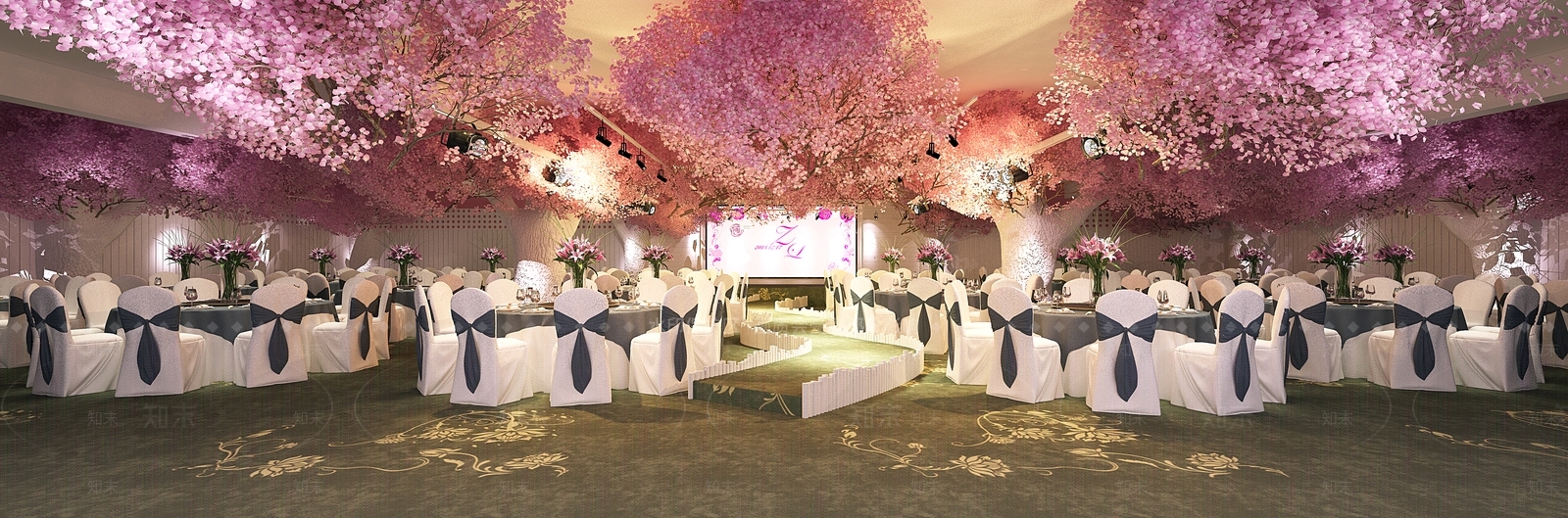 现代乡村田园风婚礼宴客厅3D模型下载【ID:1141123755】