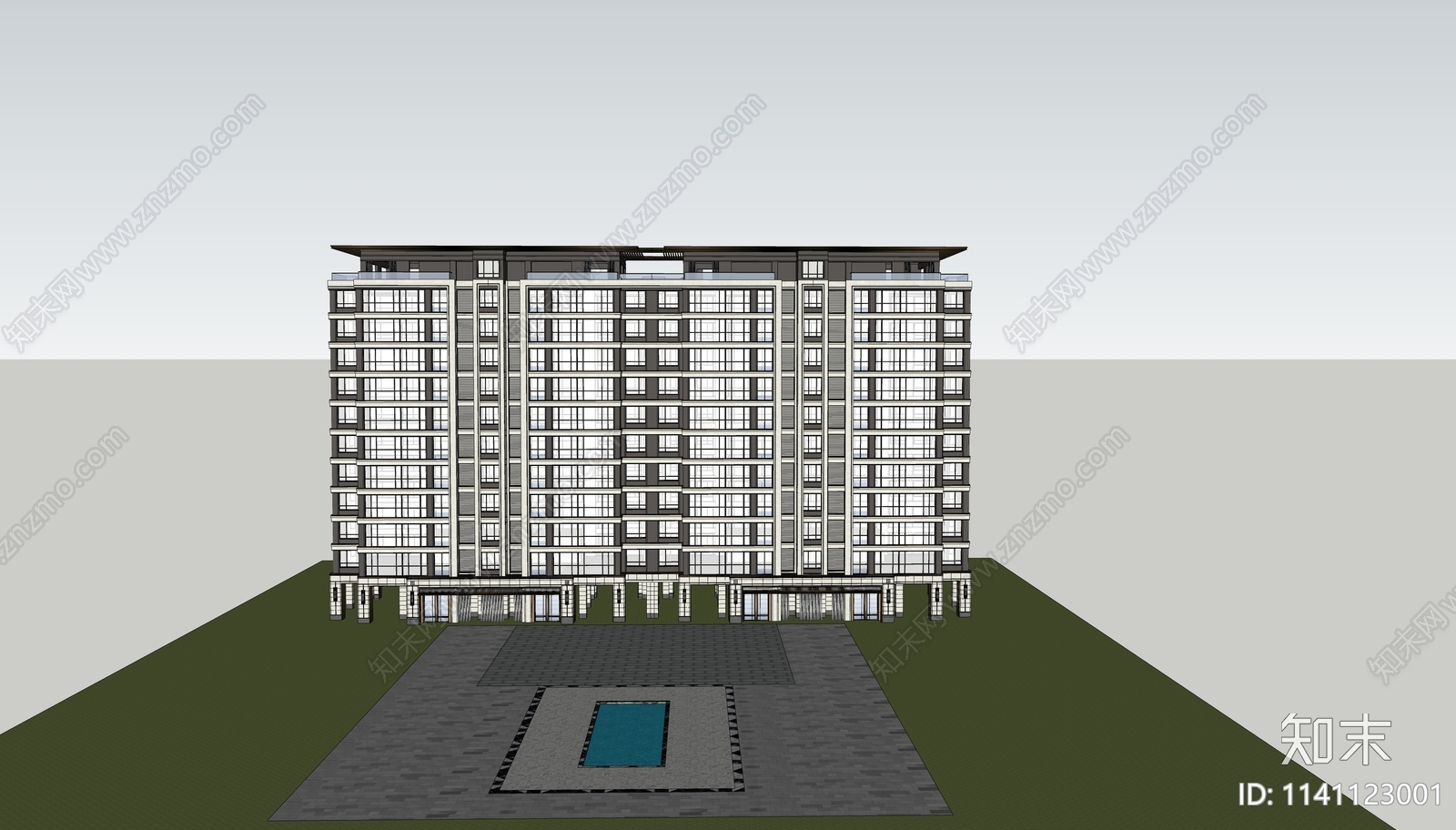 现代高层住宅SU模型下载【ID:1141123001】