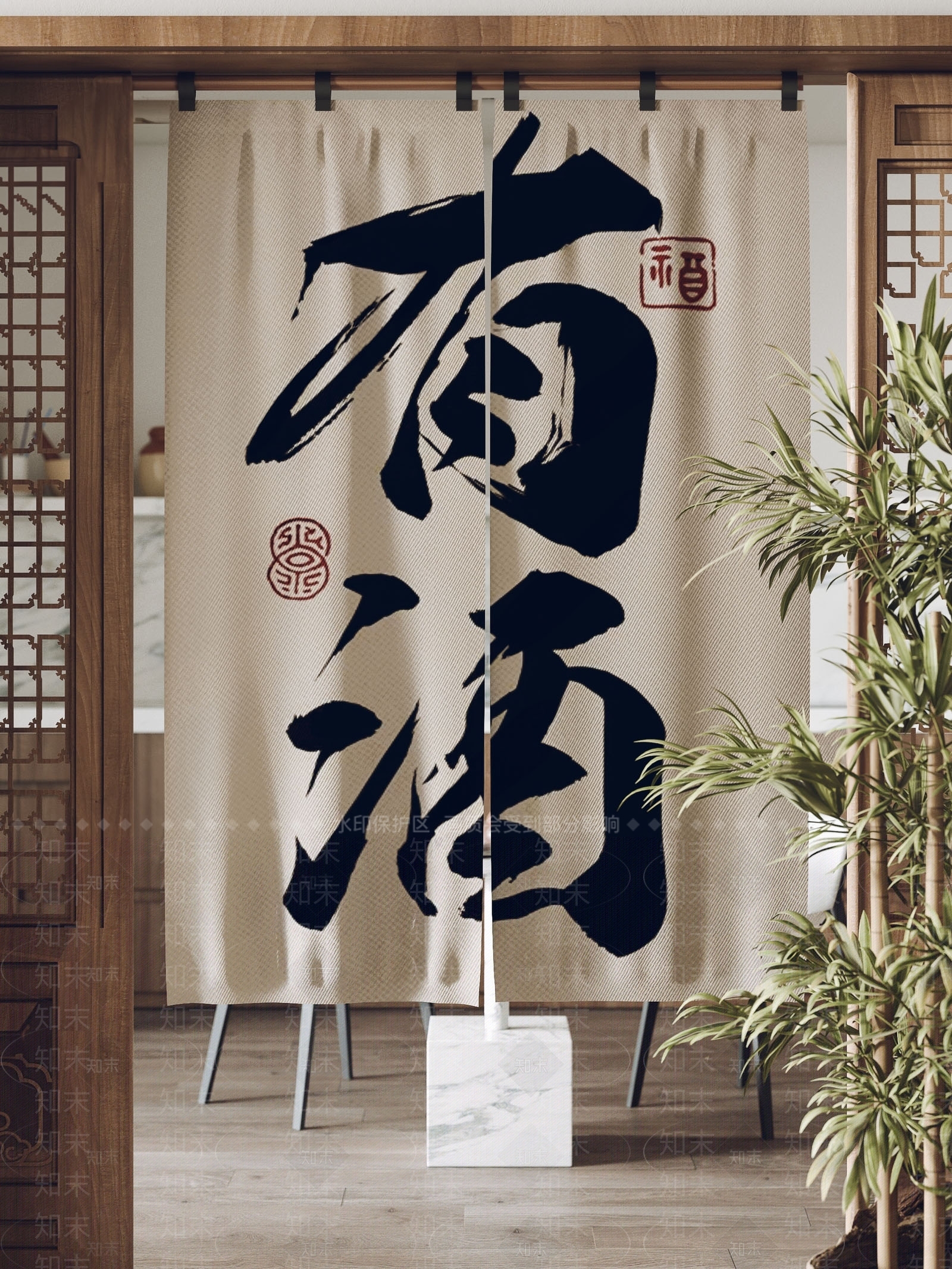 新中式门帘SU模型下载【ID:1141123017】_知末su模型网