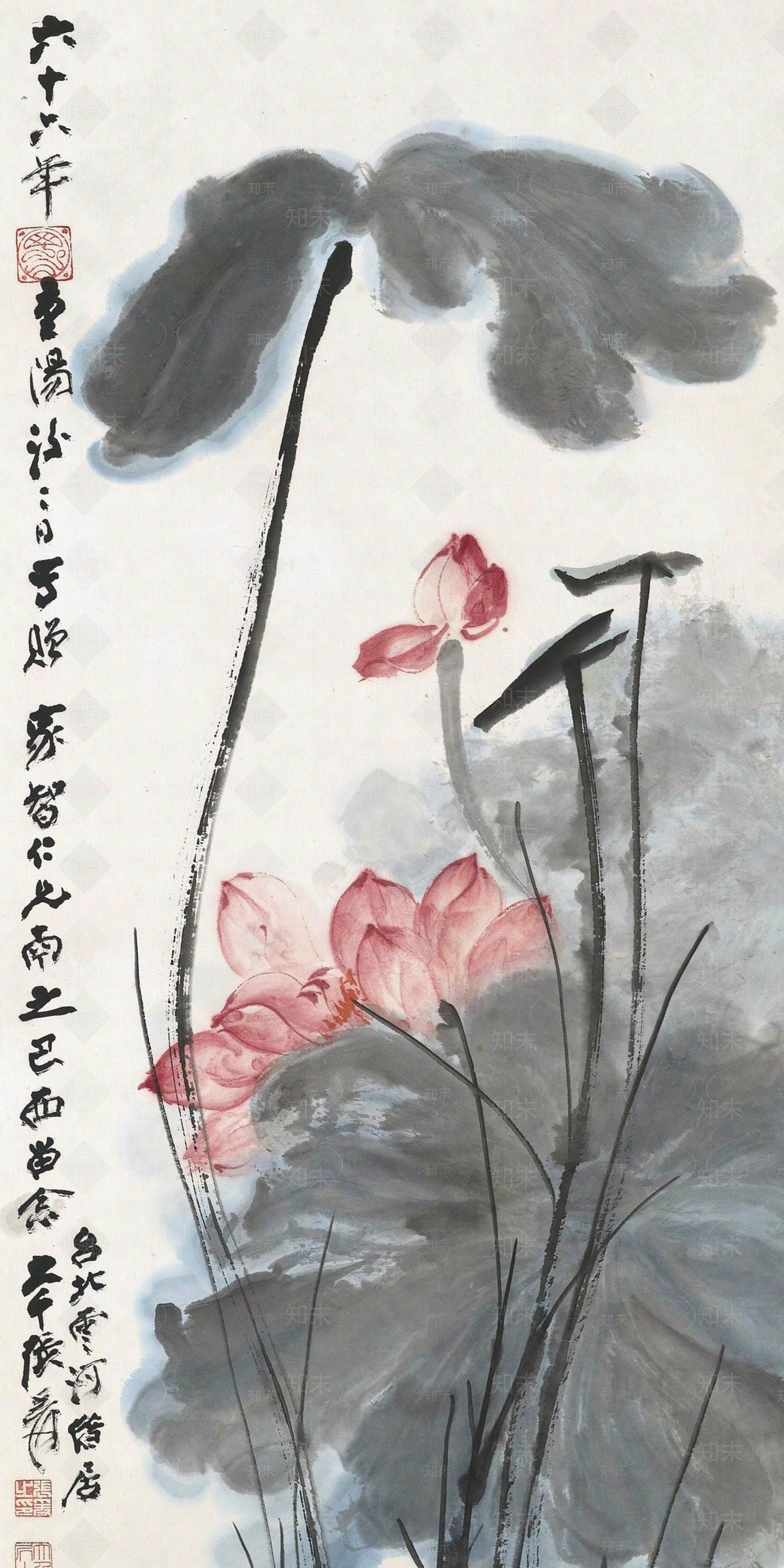 中式水墨荷花画贴图下载【ID:1141129548】_【知末网贴图库】