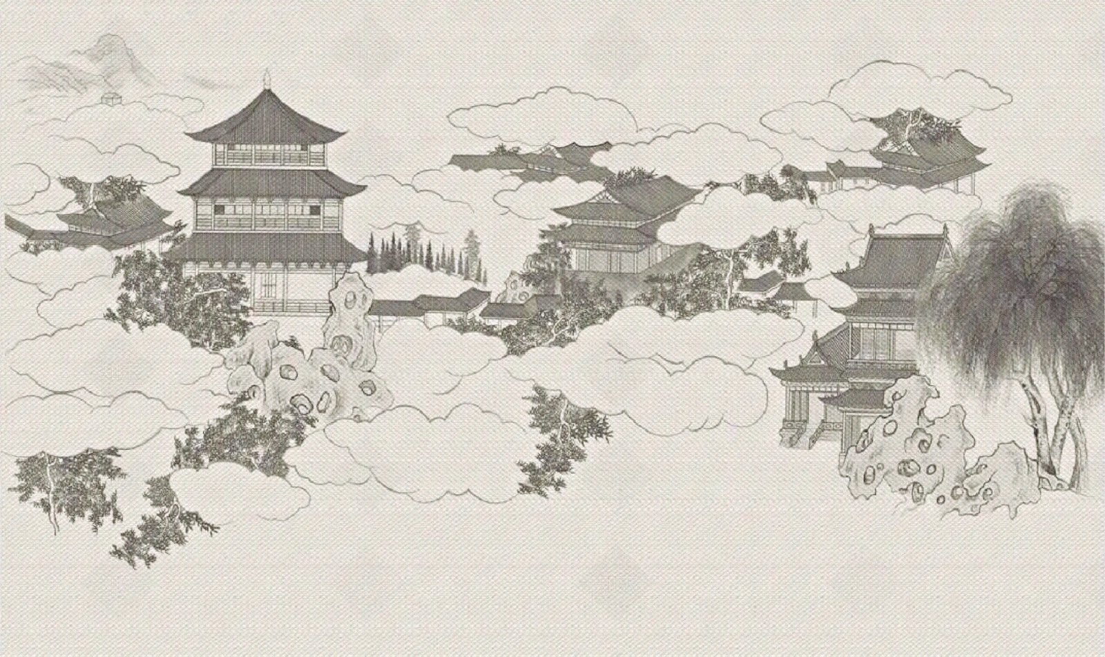 中式暖灰色古建筑墙布贴图下载【ID:1141131919】