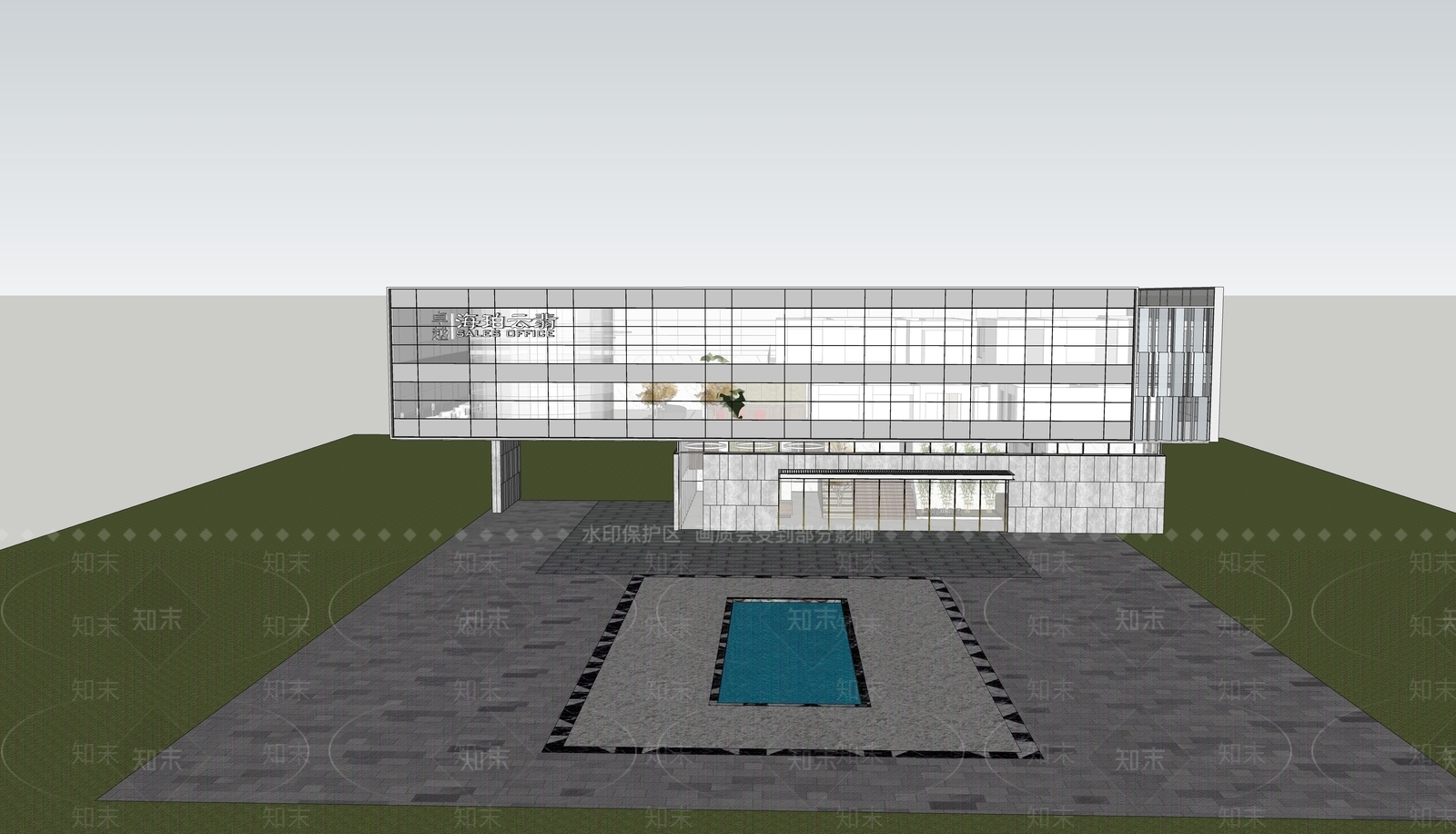 现代售楼处建筑SU模型下载【ID:1141140175】