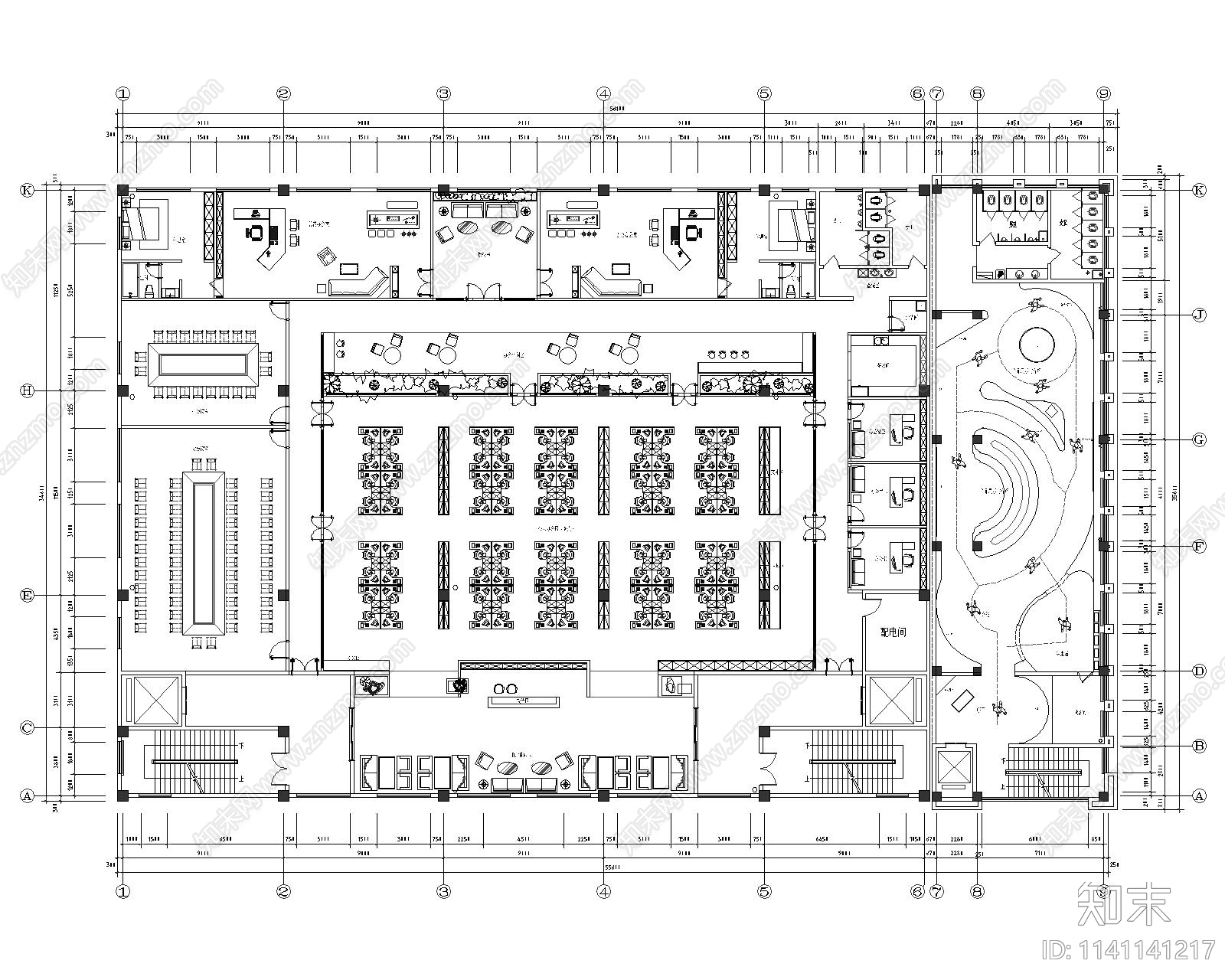 2000平办公室及展厅平面布置图施工图下载【ID:1141141217】