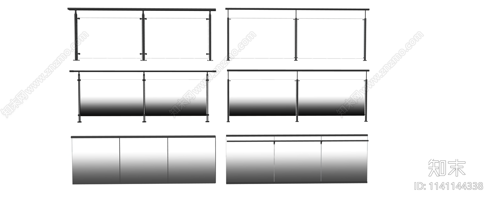现代渐变玻璃围栏护栏SU模型下载【ID:1141144338】