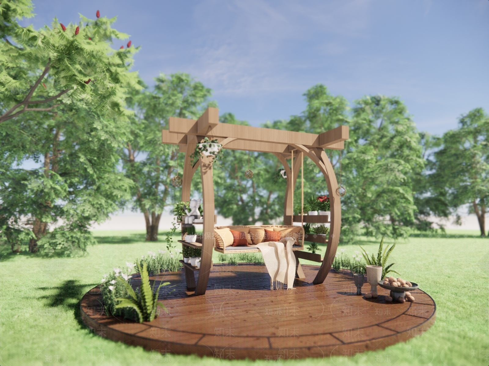 现代花架秋千SU模型下载【ID:1141147730】