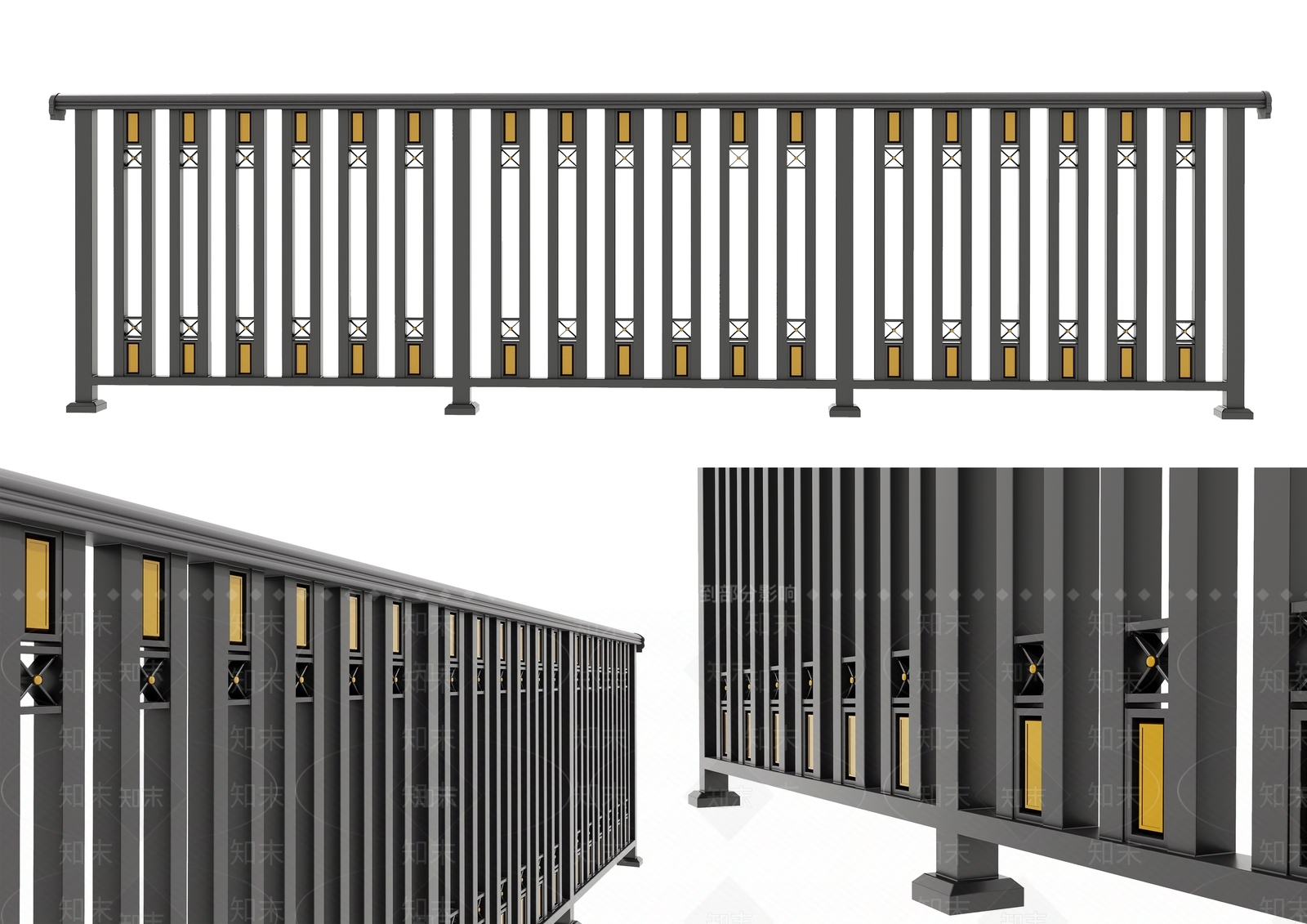 现代铁艺栏杆SU模型下载【ID:1141150854】