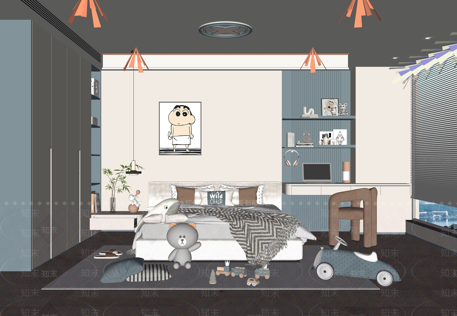 现代通用儿童房SU模型下载【ID:1141152723】