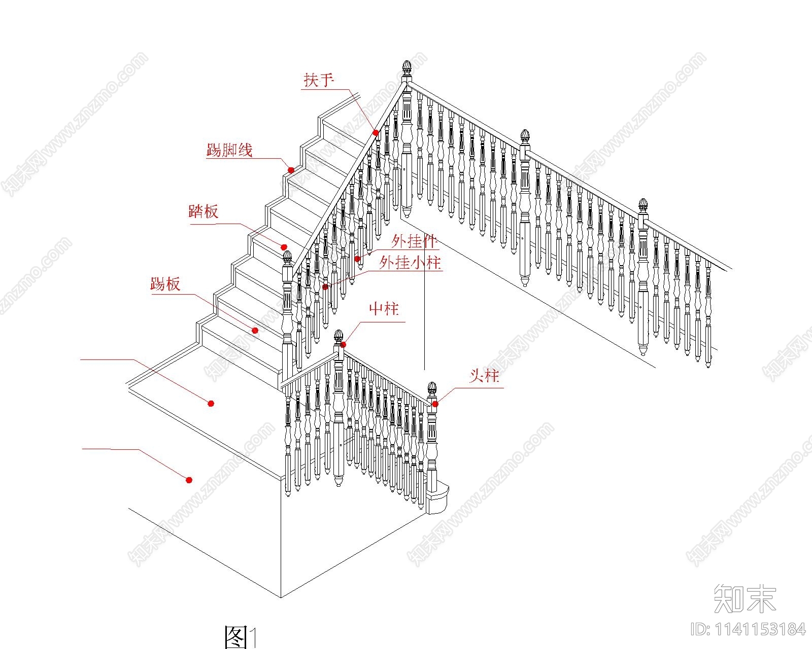 水泥基础楼梯详图cad施工图下载【ID:1141153184】