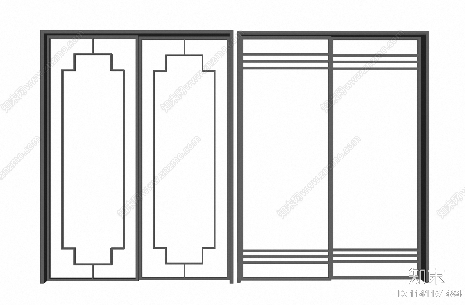 新中式推拉门SU模型下载【ID:1141161494】
