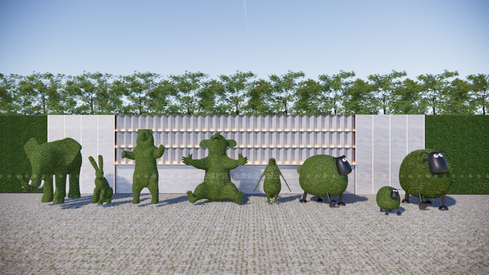 现代绿植动物雕塑小品SU模型下载【ID:1141168009】