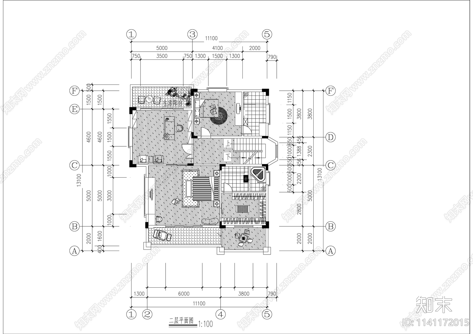 别墅室内装修及屋顶花园cad施工图下载【ID:1141172015】