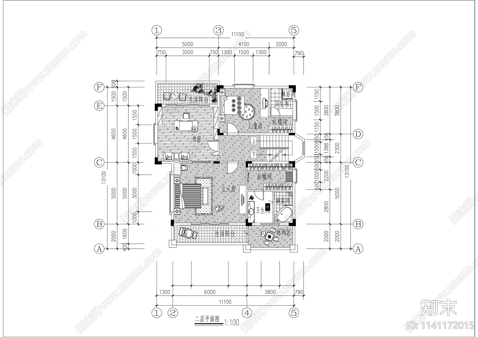 别墅室内装修及屋顶花园cad施工图下载【ID:1141172015】