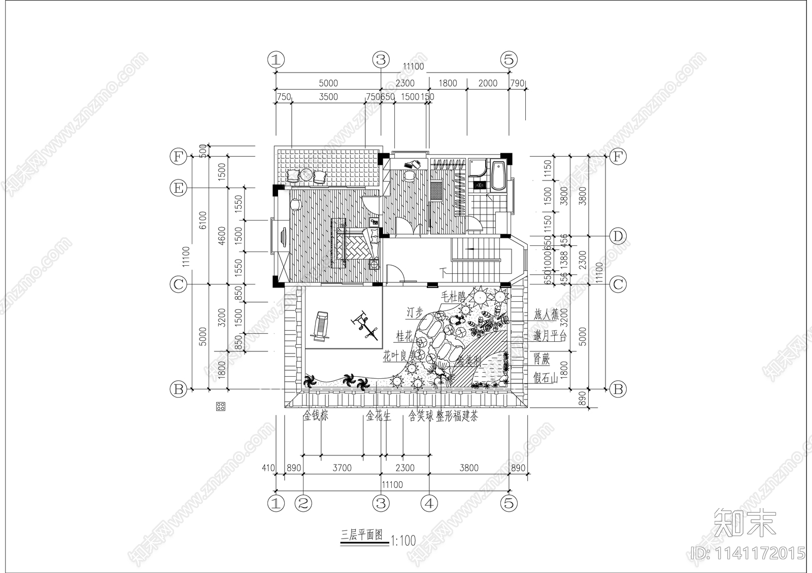 别墅室内装修及屋顶花园cad施工图下载【ID:1141172015】