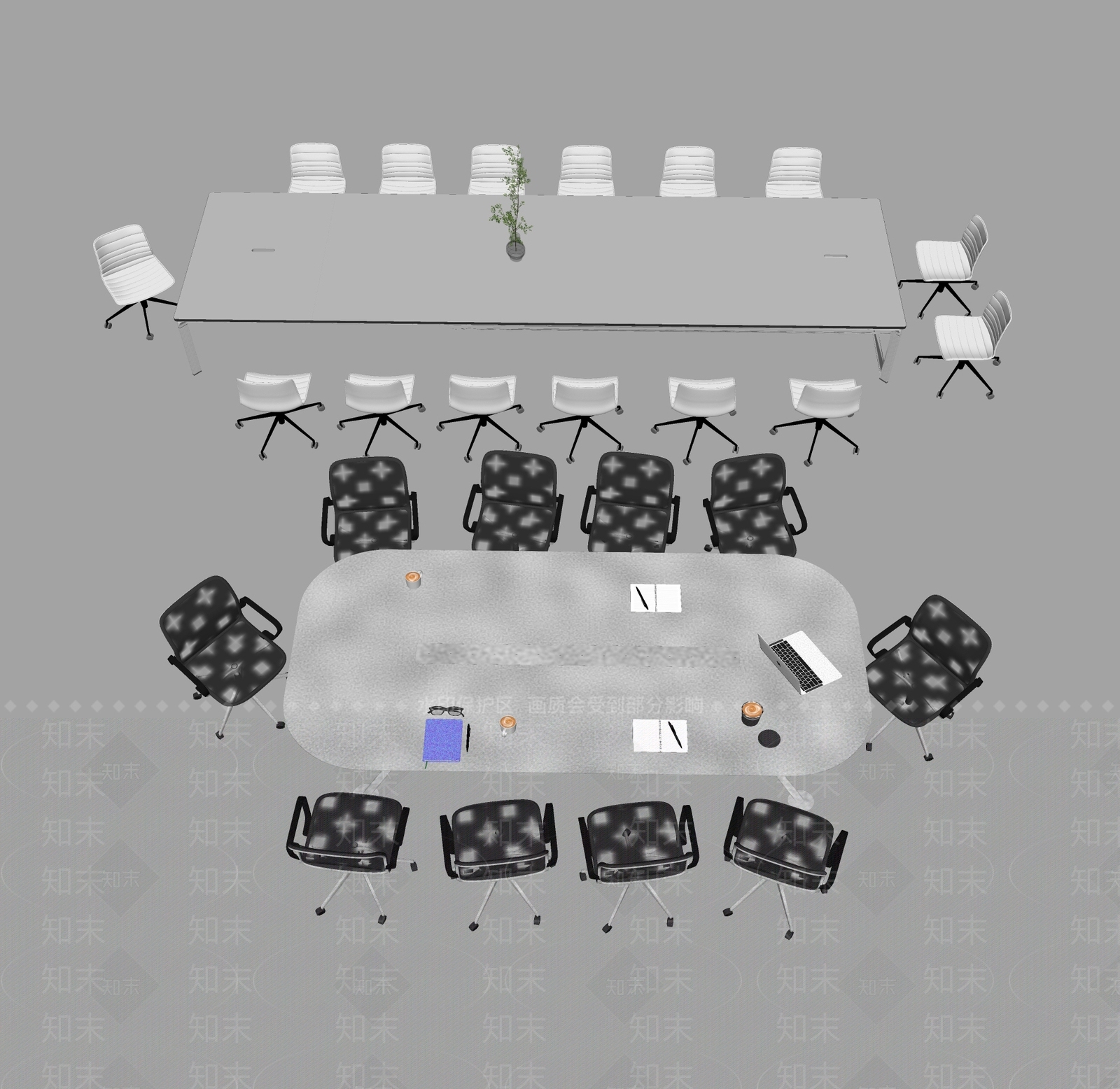 现代会议桌椅组合SU模型下载【ID:1141172776】
