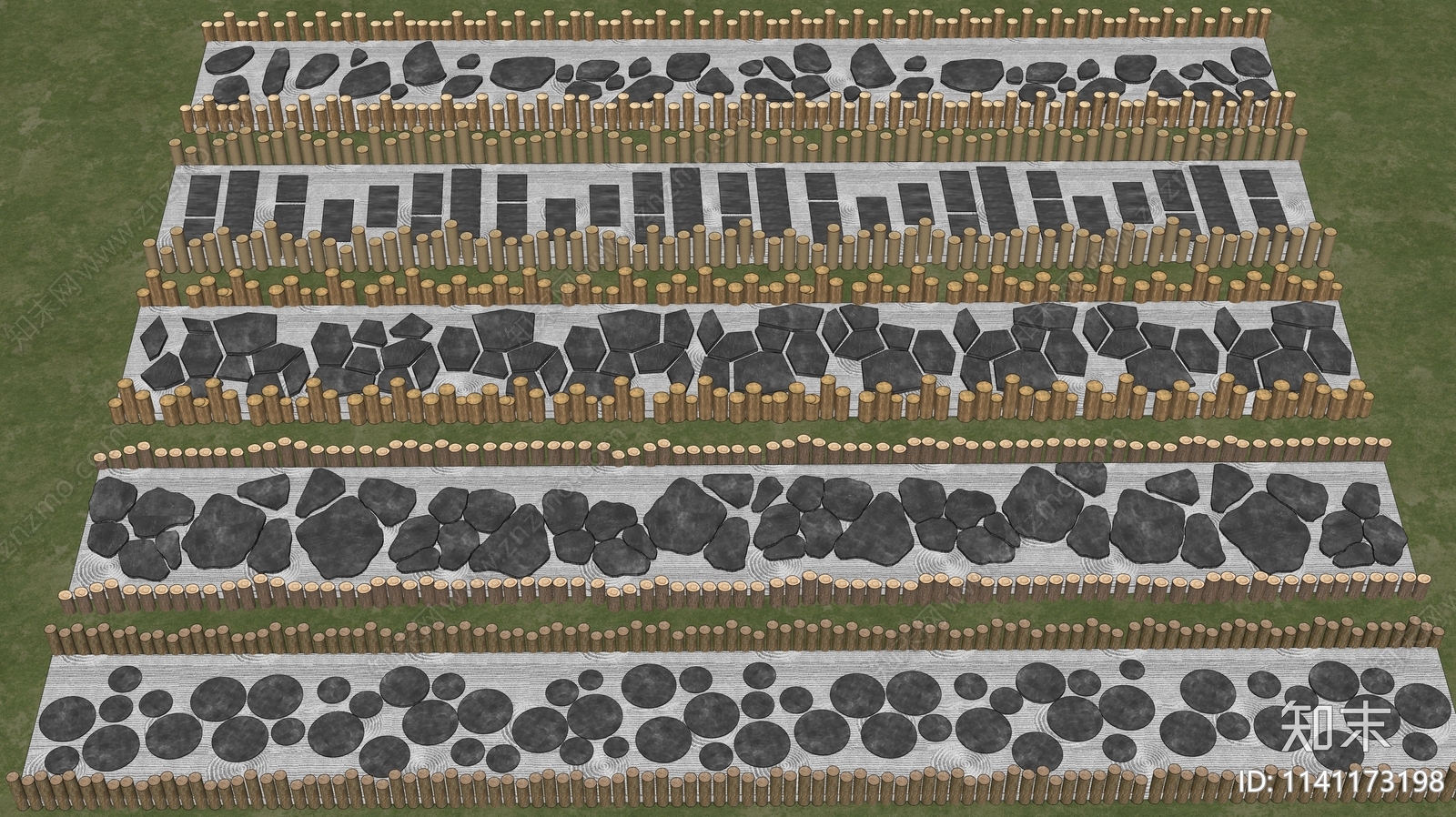 中式园路木桩SU模型下载【ID:1141173198】