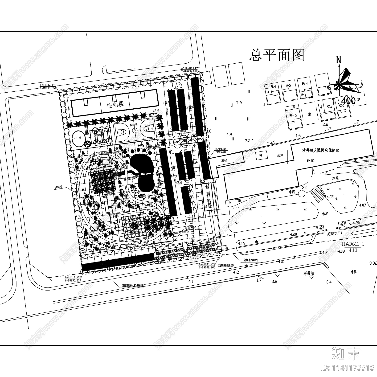 沙井镇人民医院环境景观cad施工图下载【ID:1141173316】