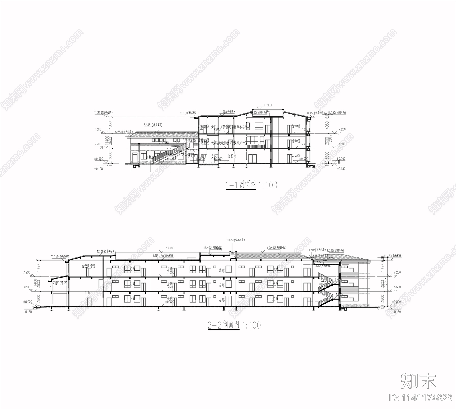 幼儿园建筑cad施工图下载【ID:1141174823】