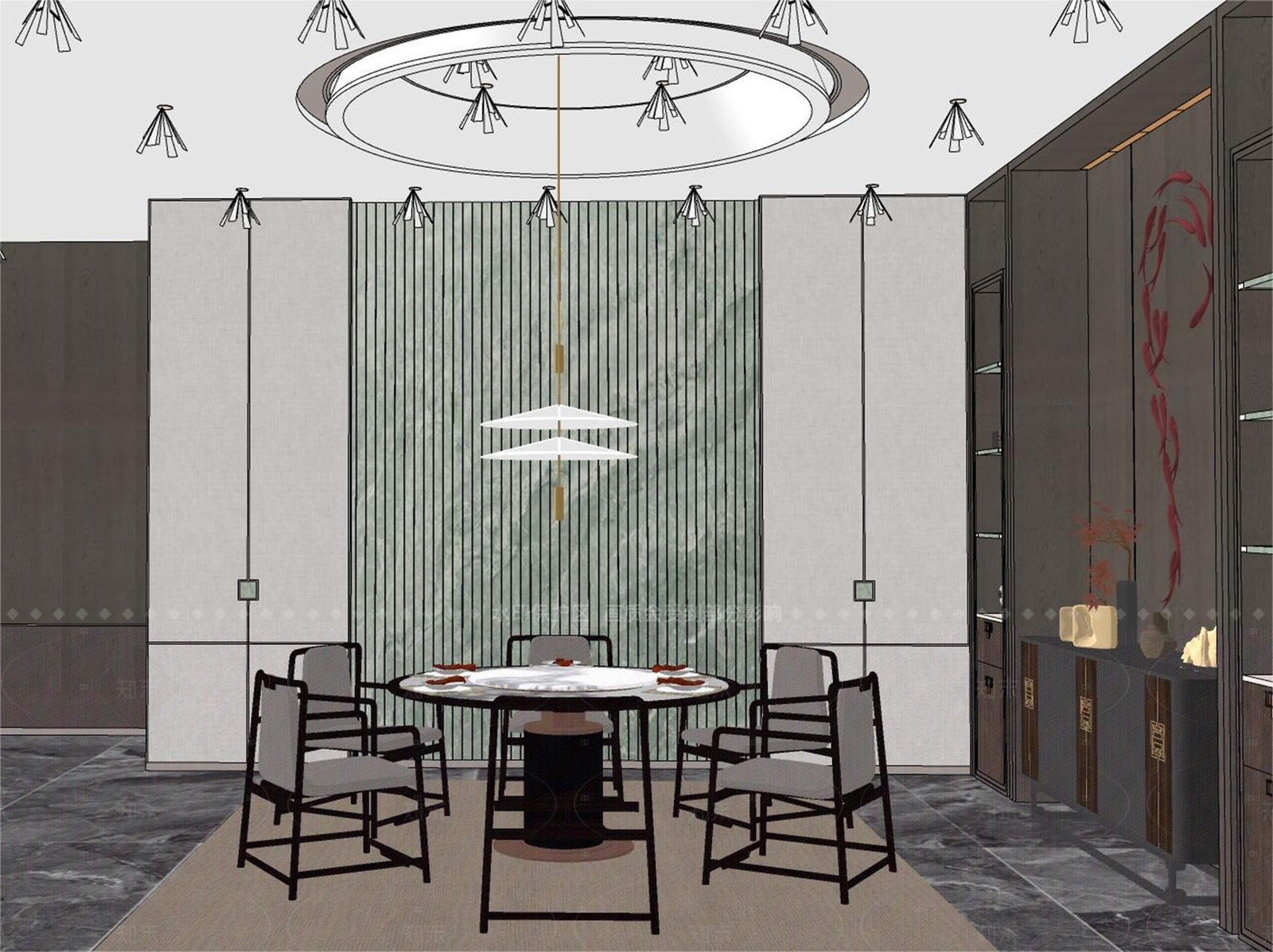 新中式酒店大堂SU模型下载【ID:1215925464】