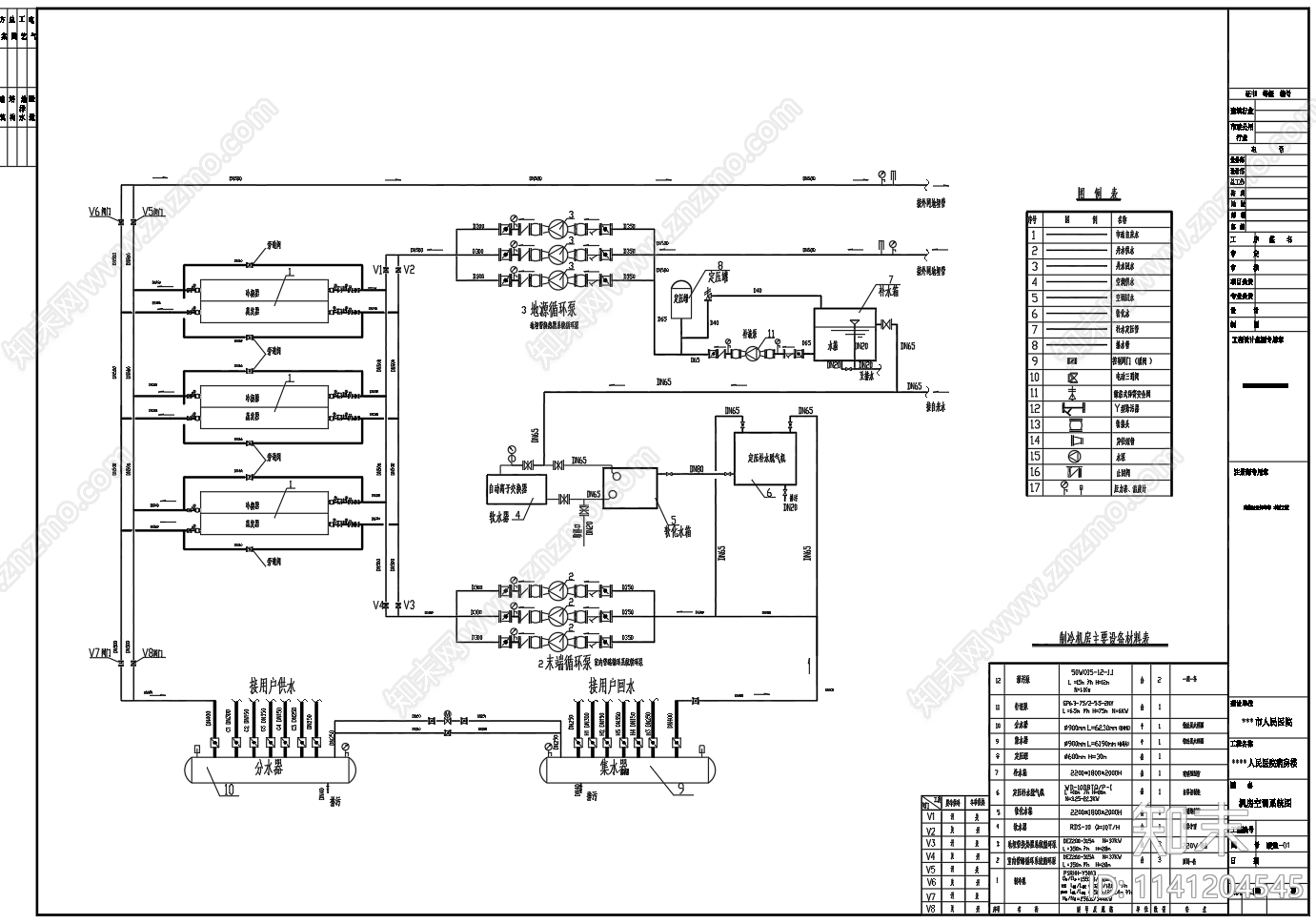医院地源热泵中央空调机房设计cad施工图下载【ID:1141204545】