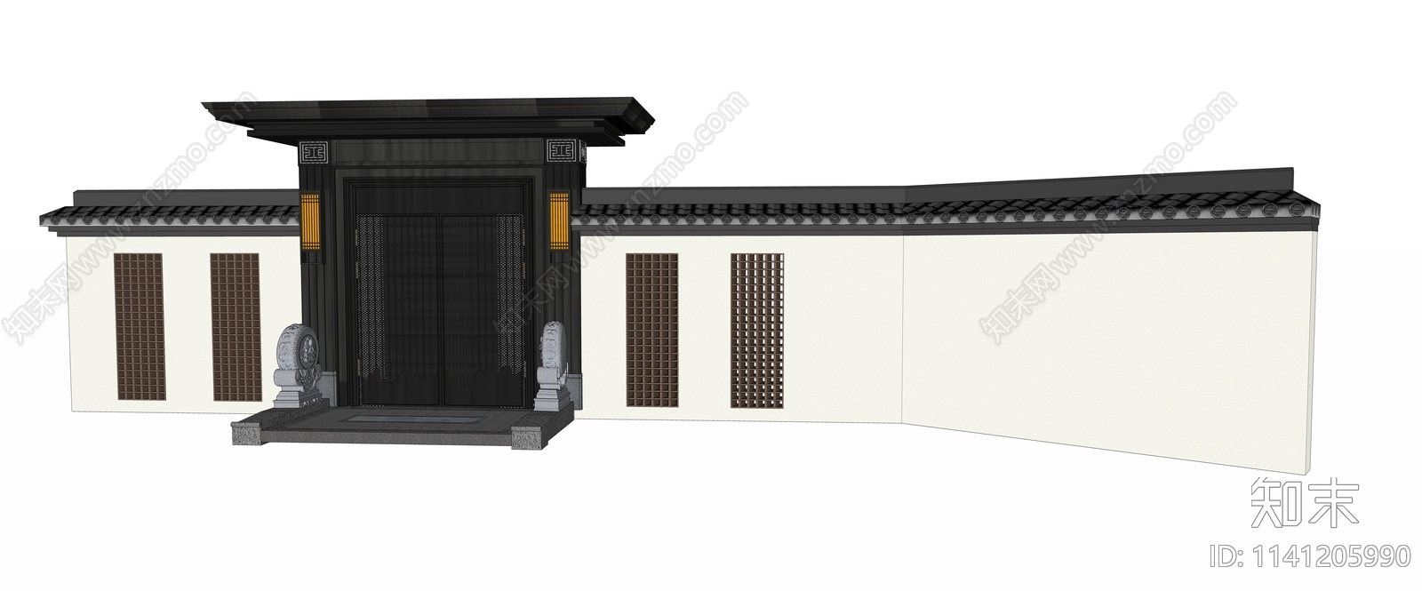 新中式庭院门SU模型下载【ID:1141205990】