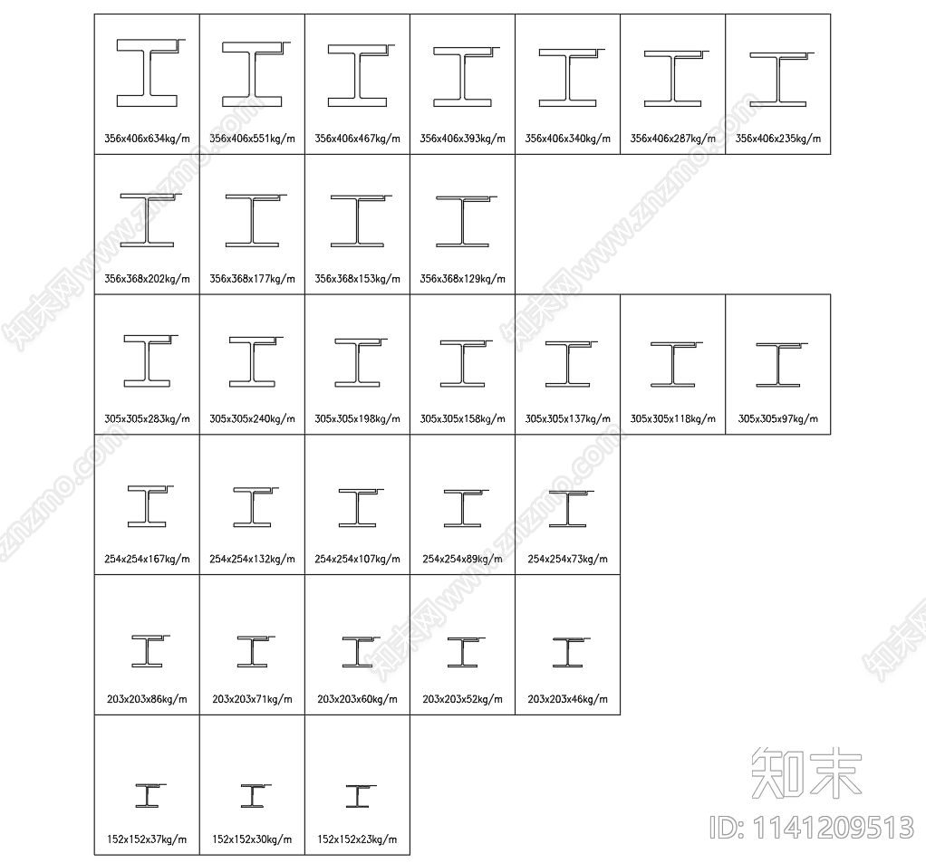 常用角钢工字钢cad施工图下载【ID:1141209513】