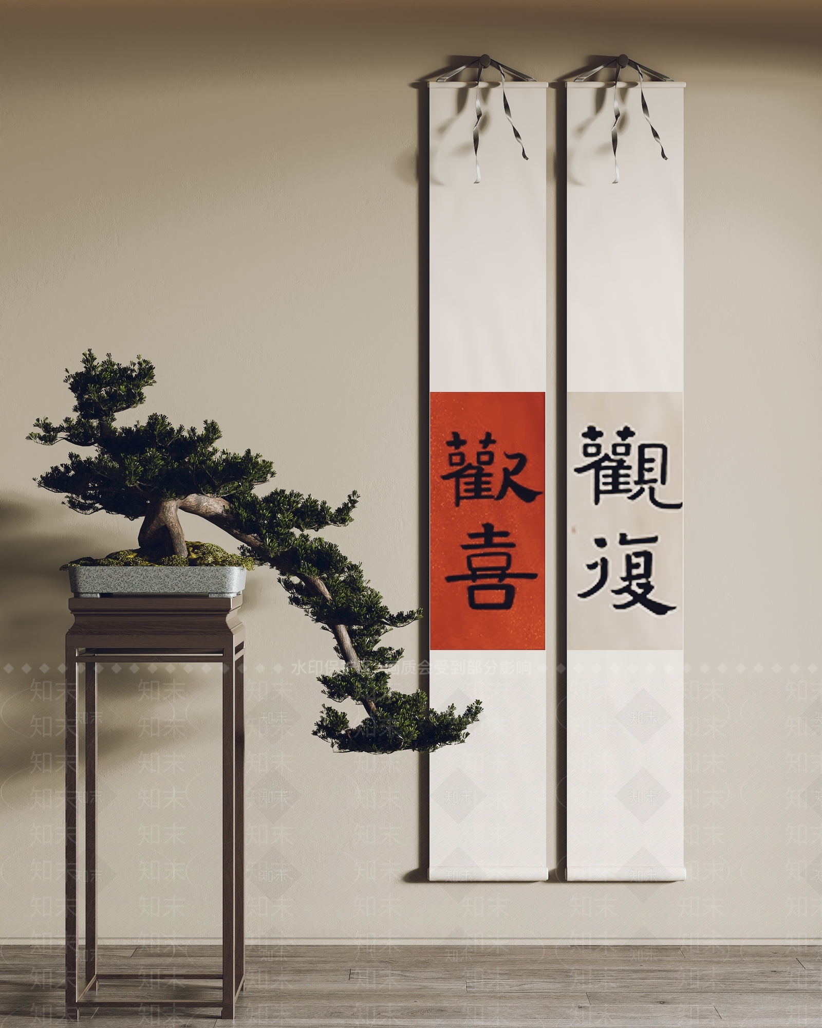 新中式卷轴装饰画3D模型下载【ID:1141222762】