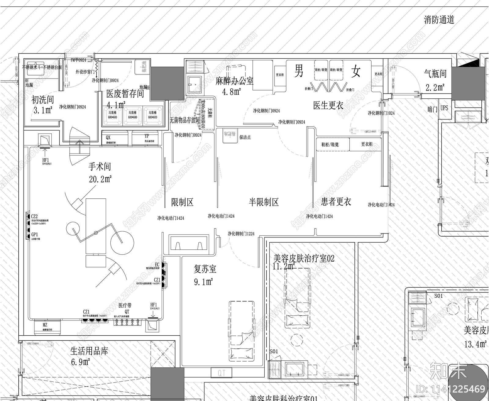 医院手术区装饰cad施工图下载【ID:1141225469】