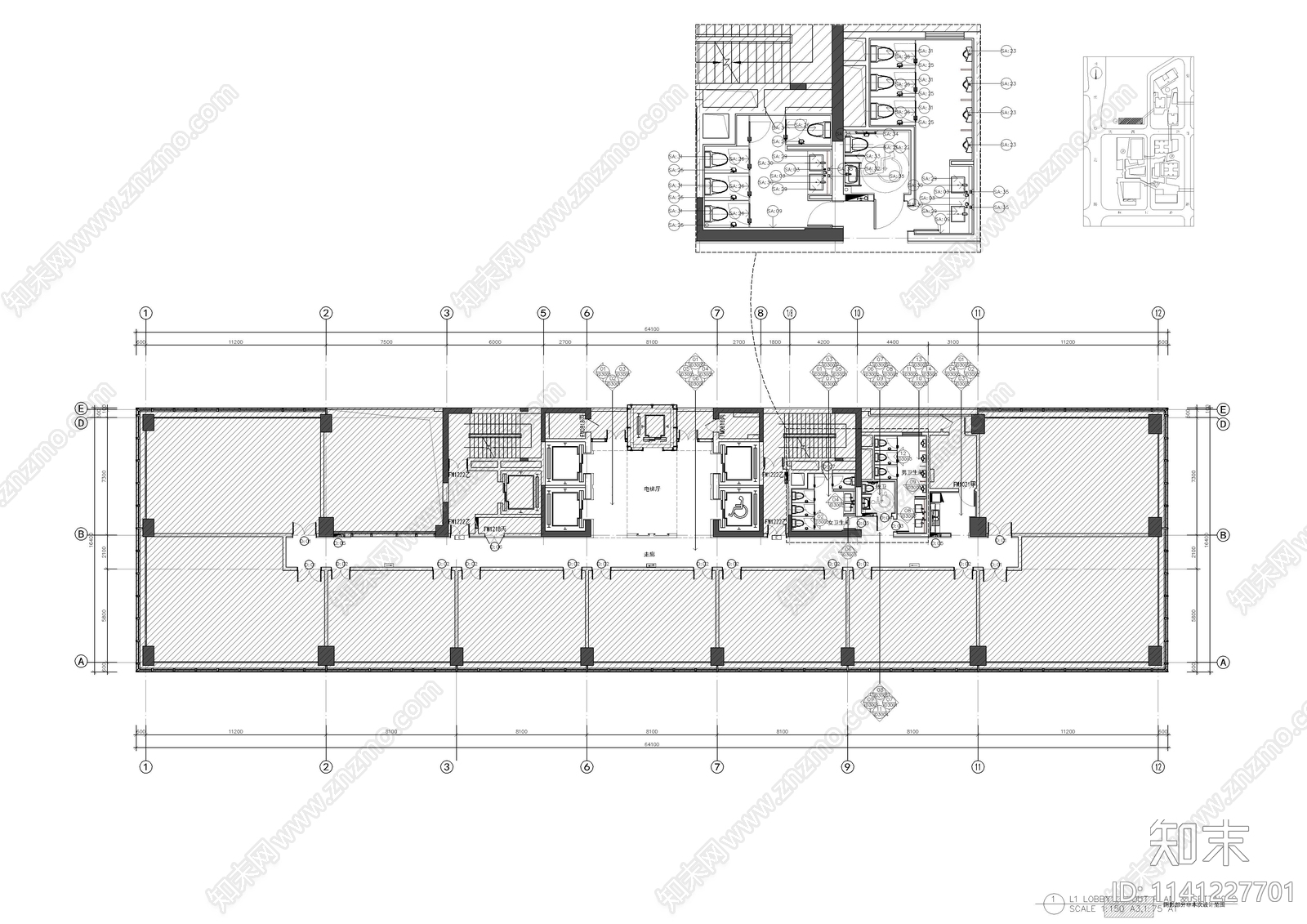 深圳办公楼公共区过道cad施工图下载【ID:1141227701】